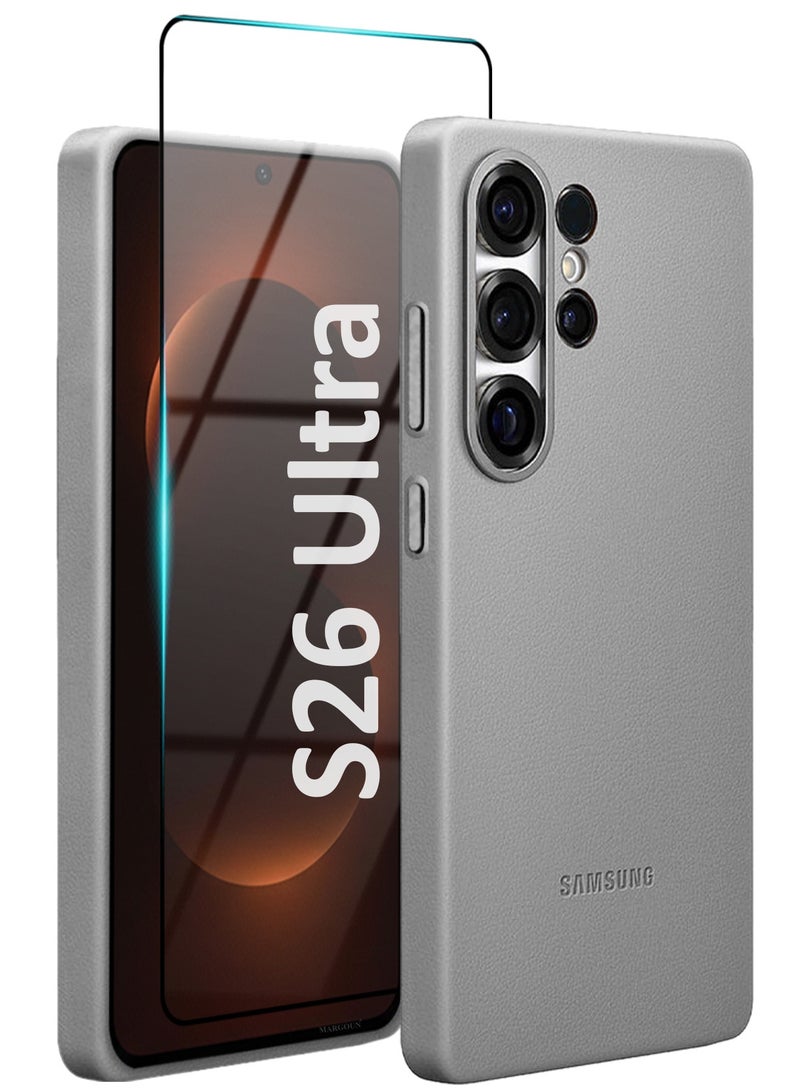 CATANES 2 Pack Leather Case for Samsung Galaxy S26 Ultra, One Case with One 3D Glass ,  Leather Back Cover, Shockproof Protective Shell, Elegant Matte Finish- Grey Titanium - Image 1